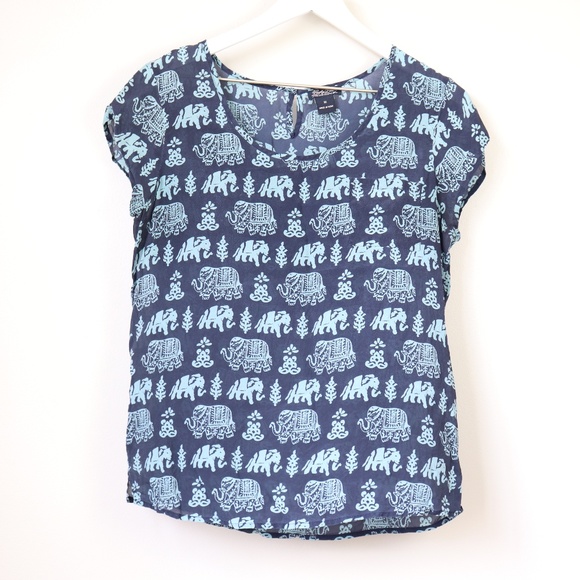 Lucky Brand Tops - Lucky Brand Elephant Print Sheer Short Sleeve Top